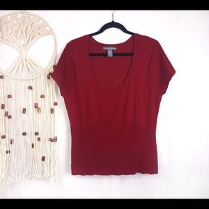 Hillard & Hanson Red Stretch Knit Top